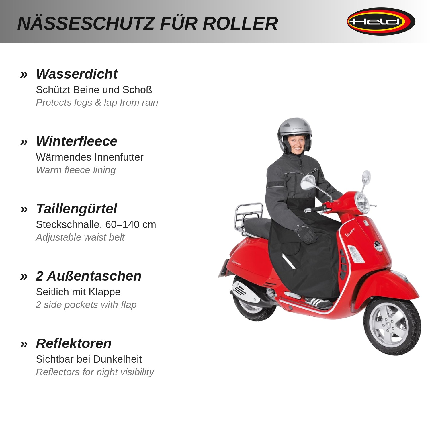 Nässeschutz für Roller Winter gefüttert