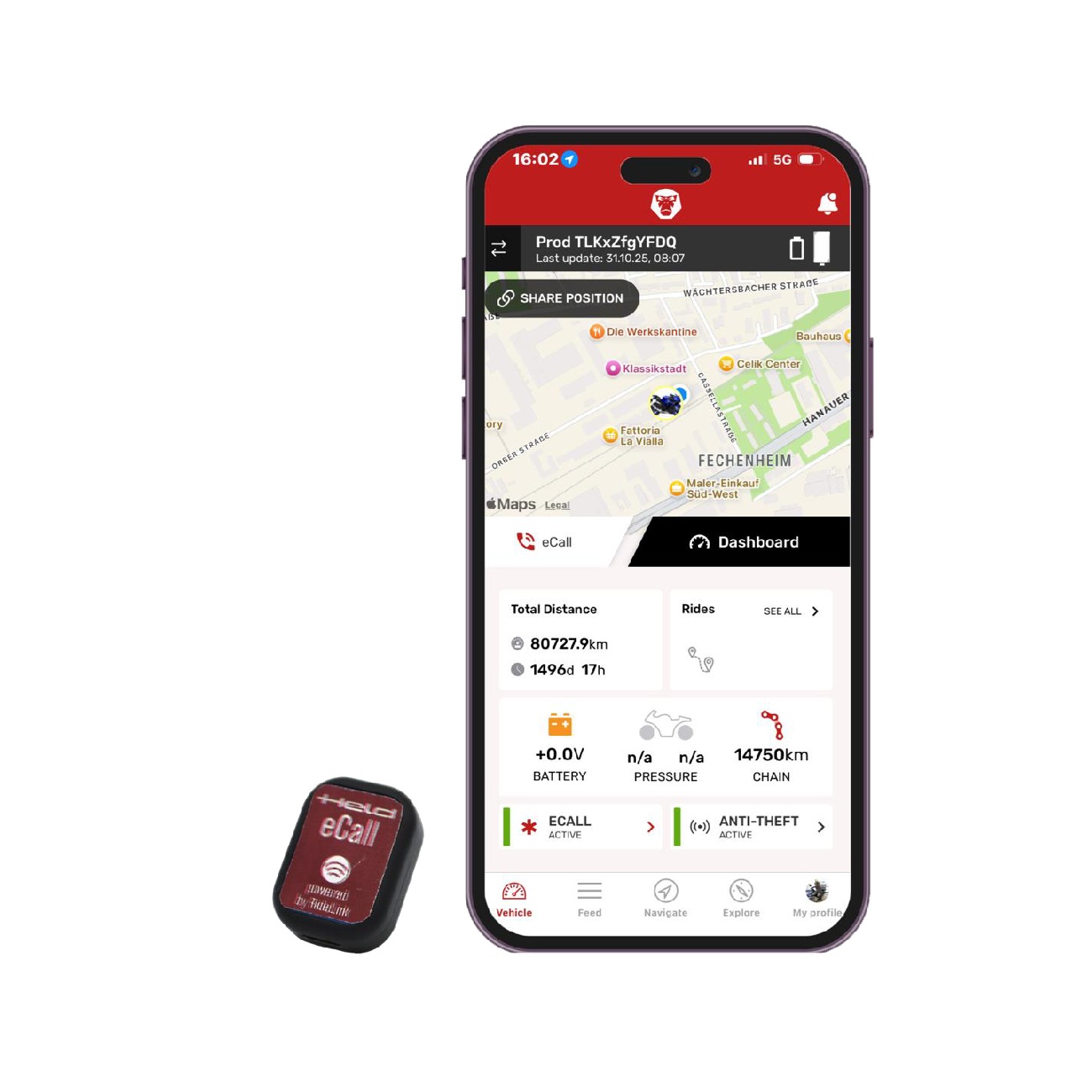 Held eCall powered by RideLink eCall Sensor mit Clip
