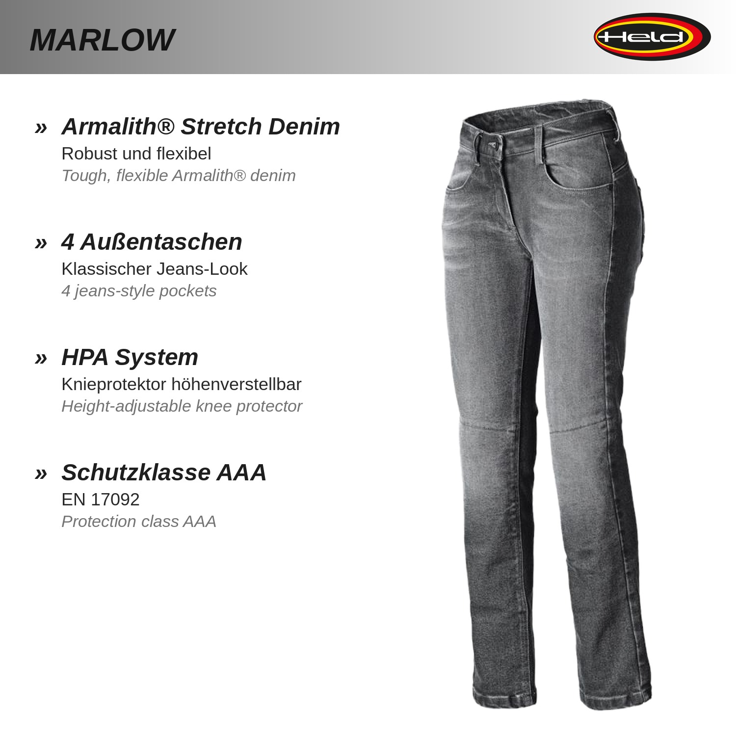 Marlow Pantalone jeans da moto elasticizato