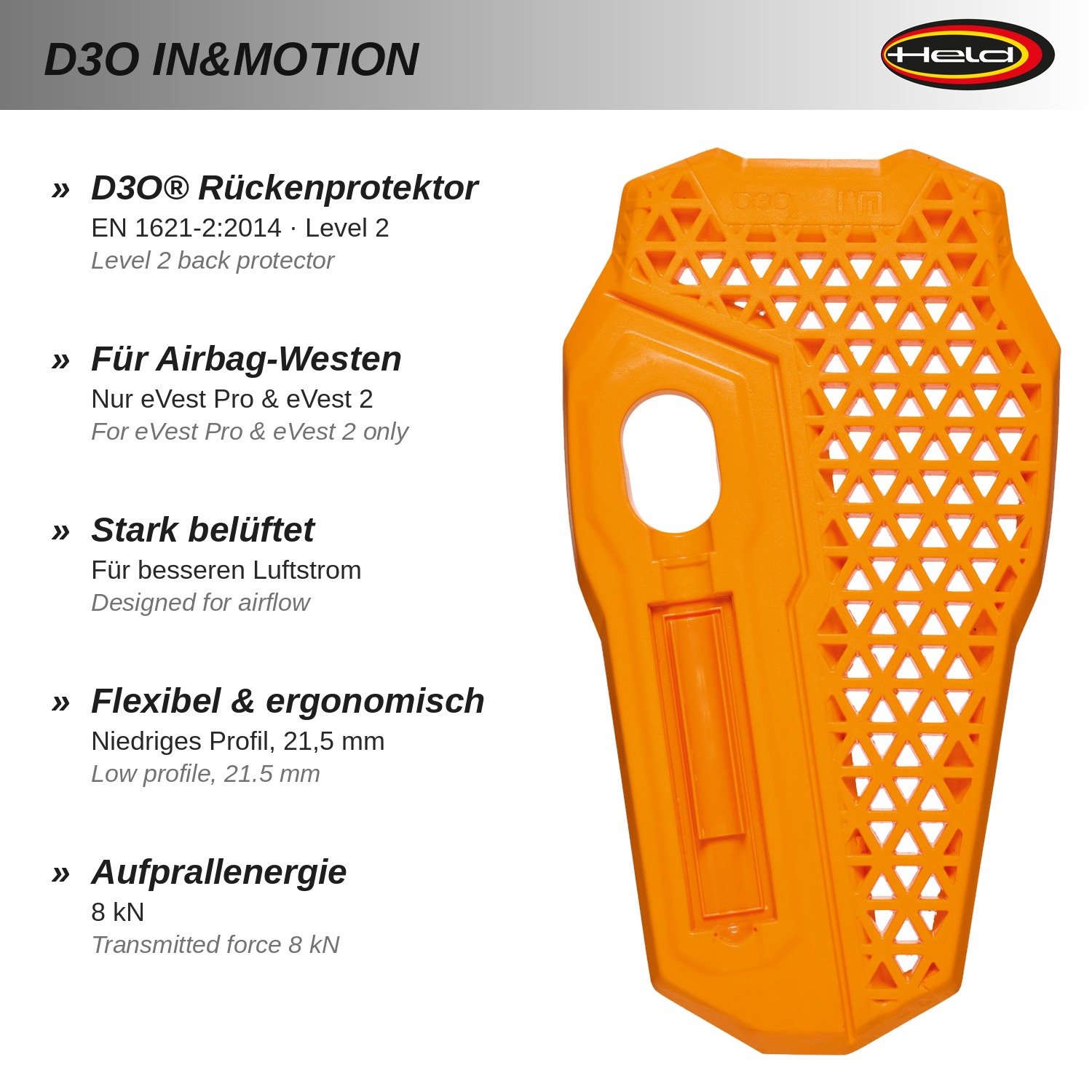 D3O in&motion Rückenprotektor zu eVest Pro / eVest 2