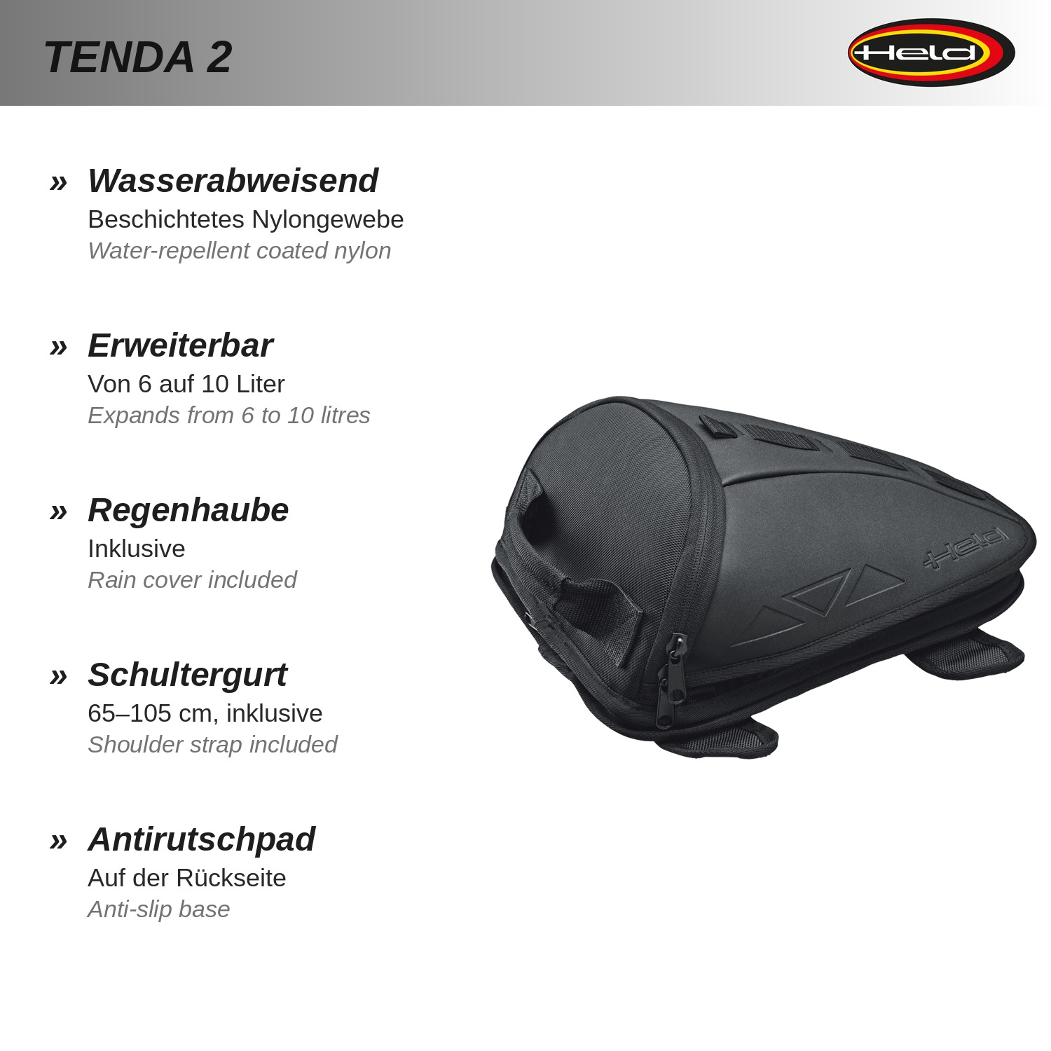 Tenda 2 Sacoche arrière et réservoir