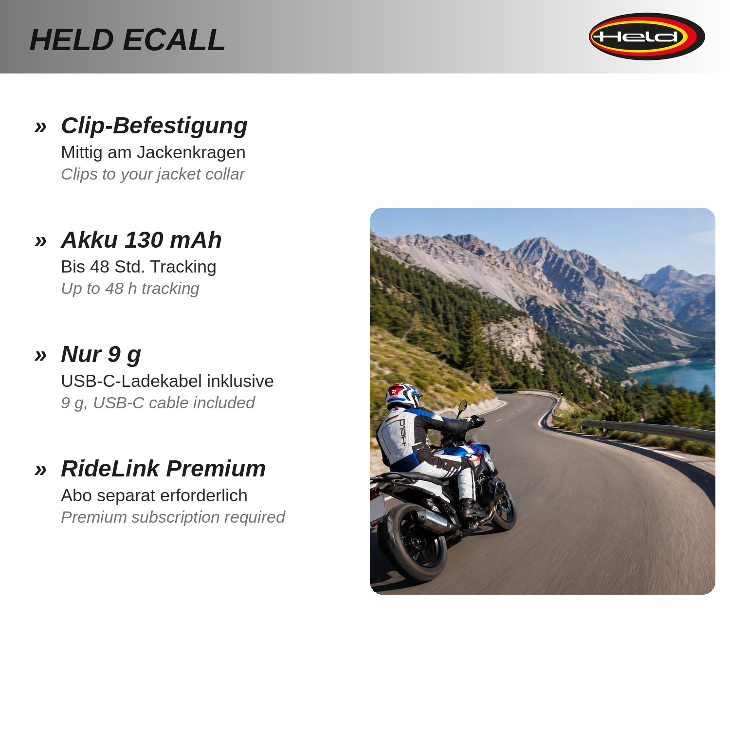 Held eCall powered by RideLink eCall Sensor mit Clip