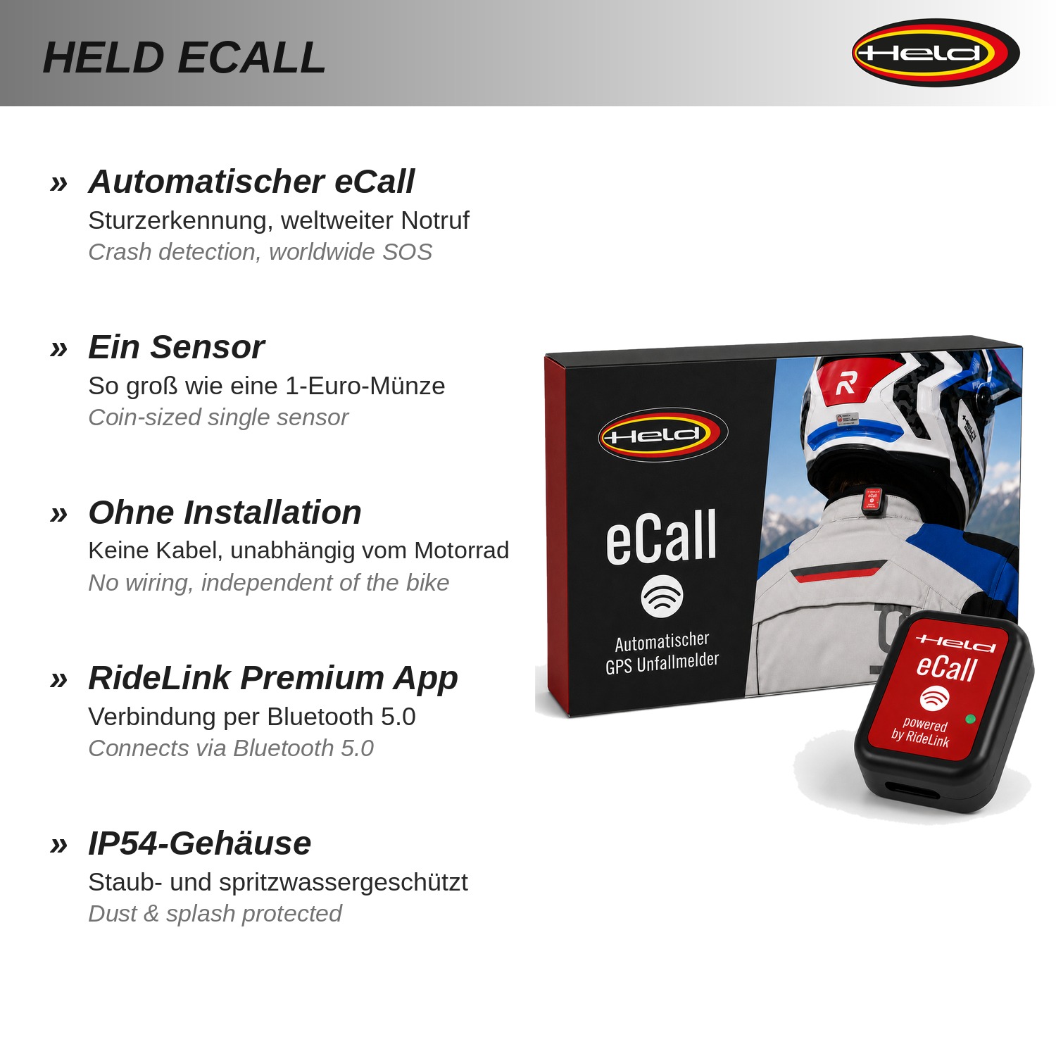 Held eCall powered by RideLink eCall Sensor mit Clip